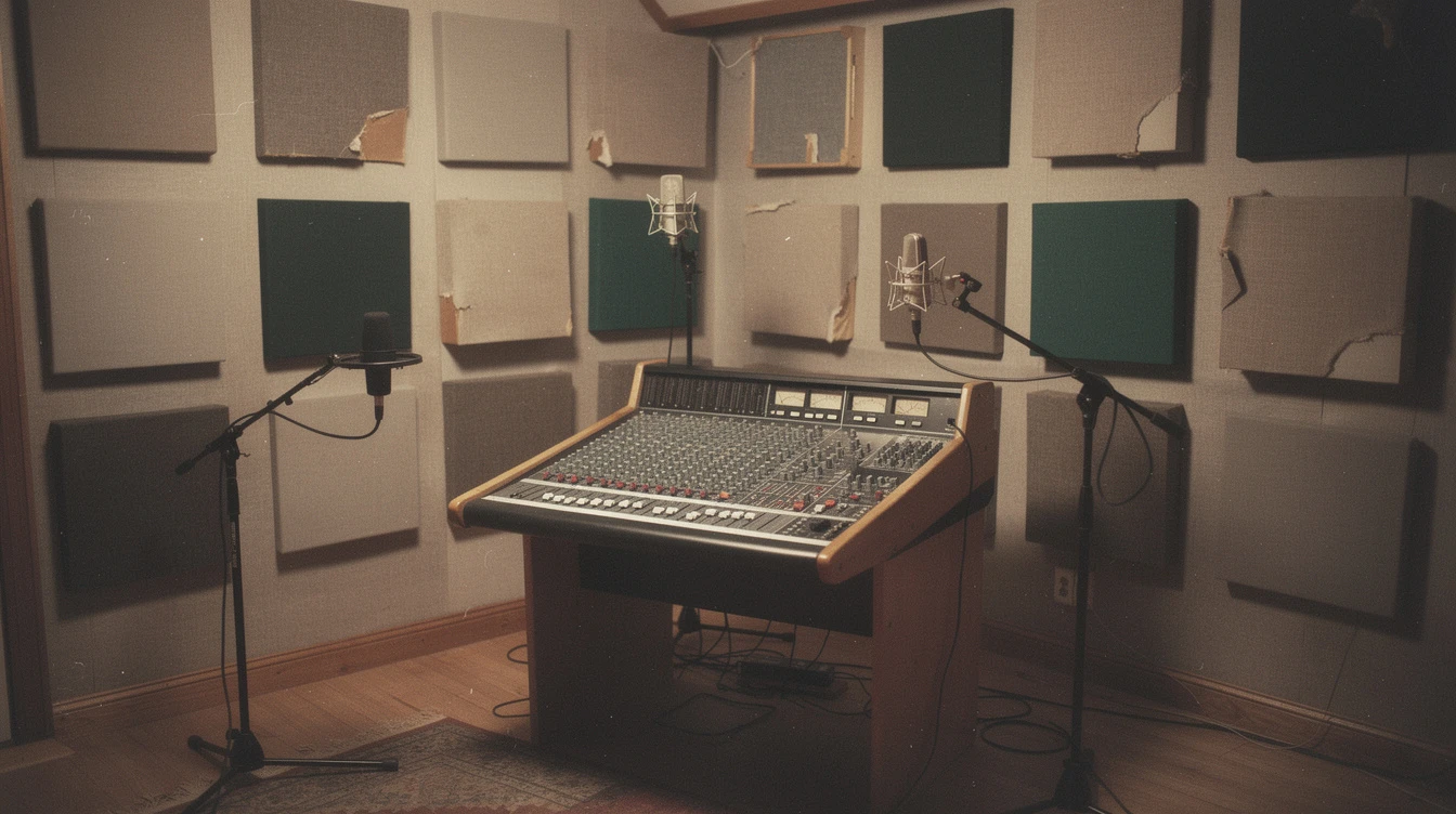 Akustikpaneler och basfällor i ett litet hemmastudiorum